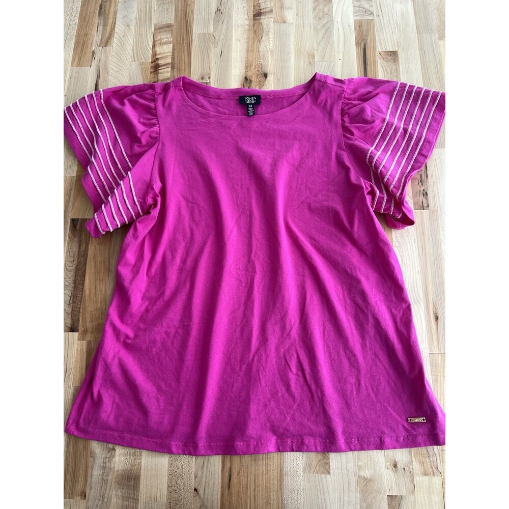 Jones New York Embellished Top Contrast Stitching Cotton Stretch Dark Pink XL